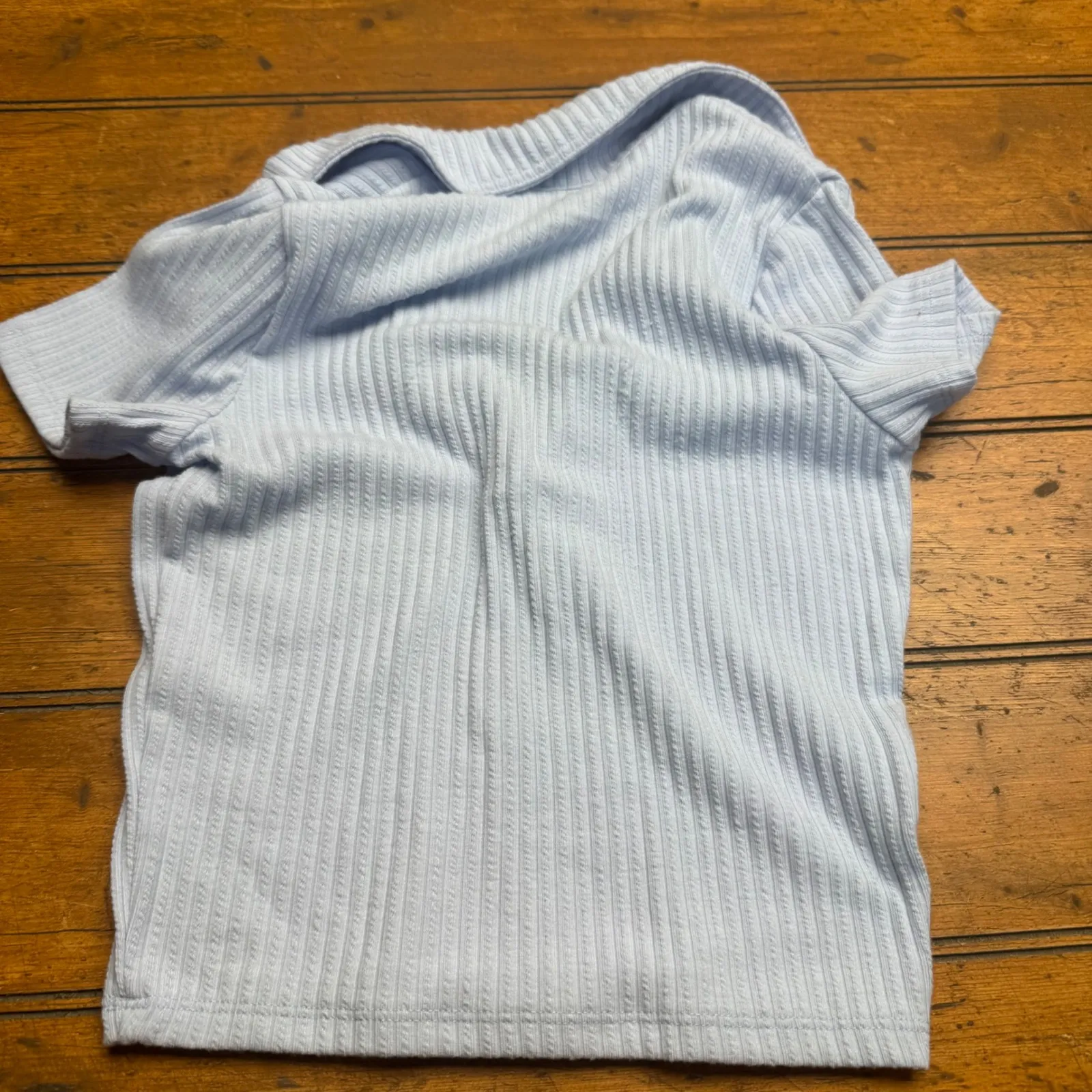 Hollister Baby Tee Light Blue Ribbed Collared Short Sleeve Women's XS - Image 4