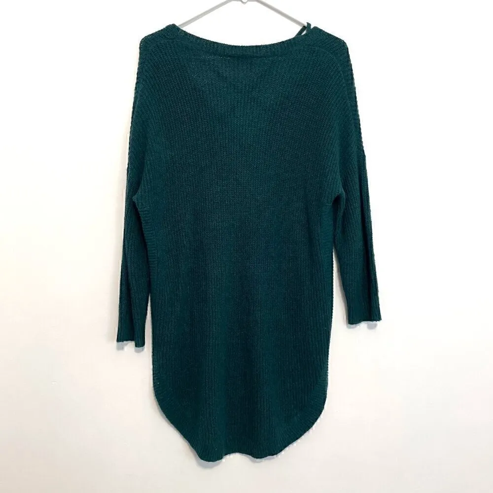 EXPRESS Strappy Circle Hem Tunic Sweater Solid Teal Green Blue 3/4 Sleeve Winter - Image 13