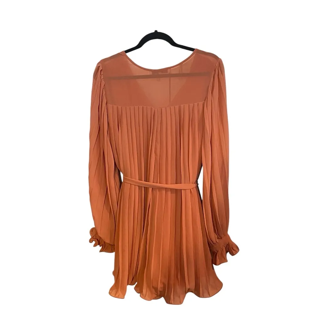 Endless Rose Pleated sienna rose long sleeve lettuce hem light weight Romper - Image 8