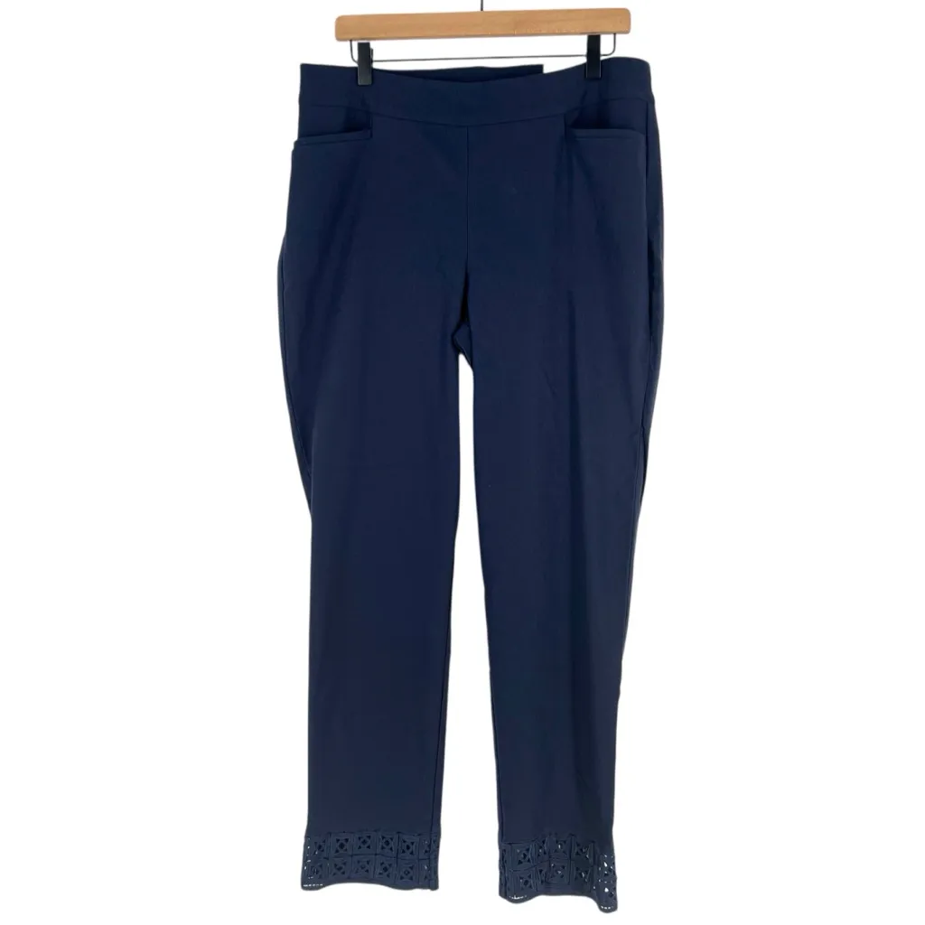 Chico's So Slimming 360 Brigitte Geo Crochet Slim Ankle Pull-On‎ Pants Navy 12T - Image 2