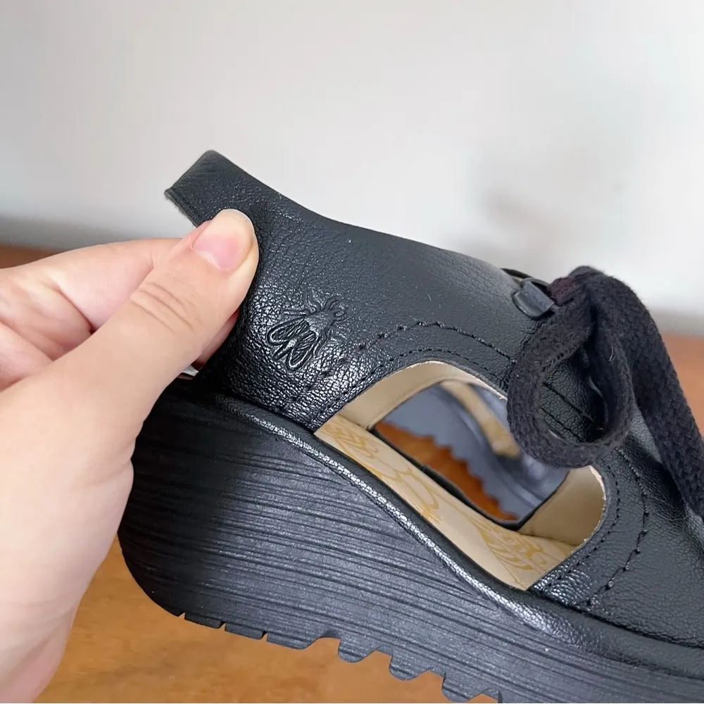 Fly London • Ylva Wedge Sandal black leather lace up gladiator platform open toe - Image 5