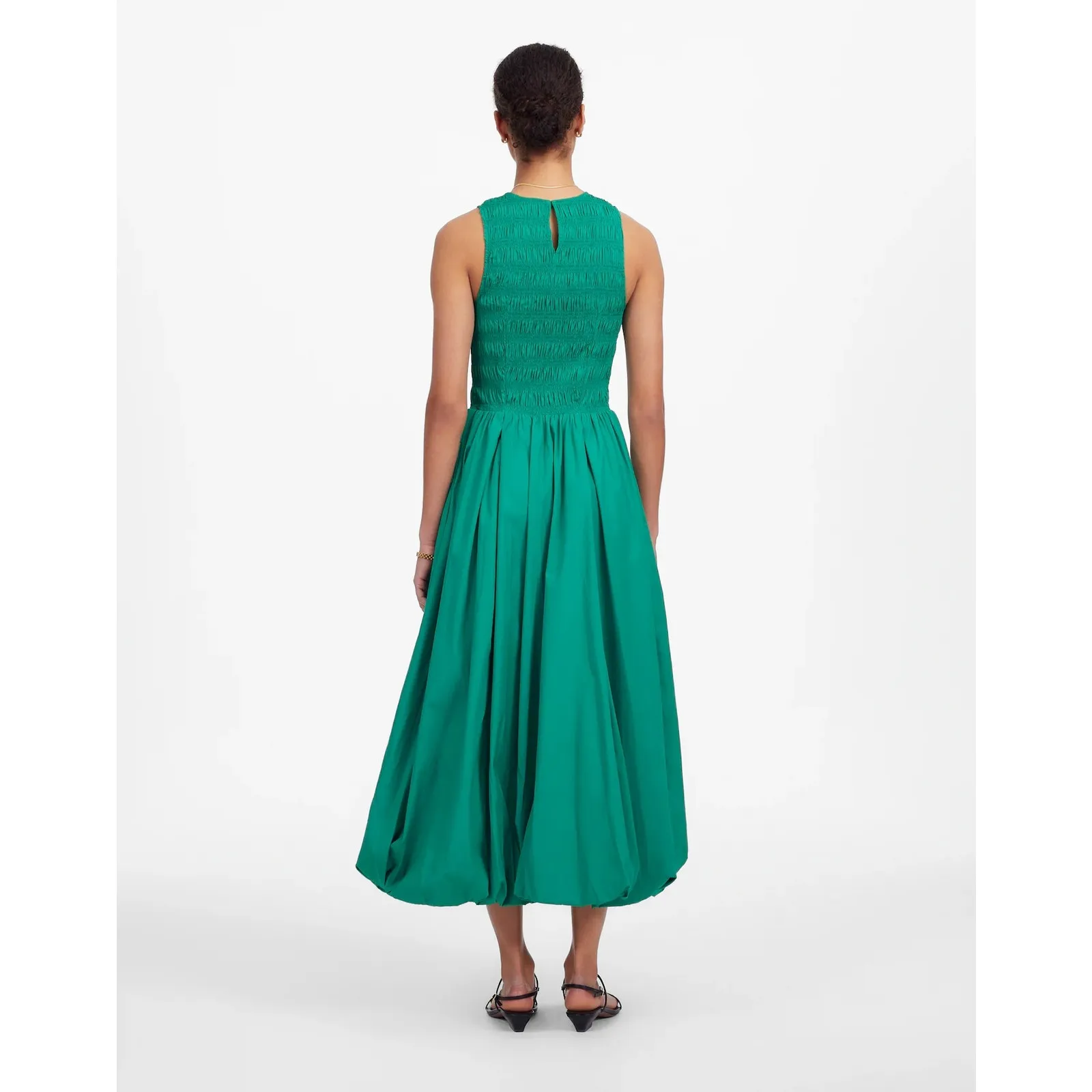 Madewell The Melody Bubble Hem Smocked Midi Dress Poplin Small Verdant Green NWT - Image 5