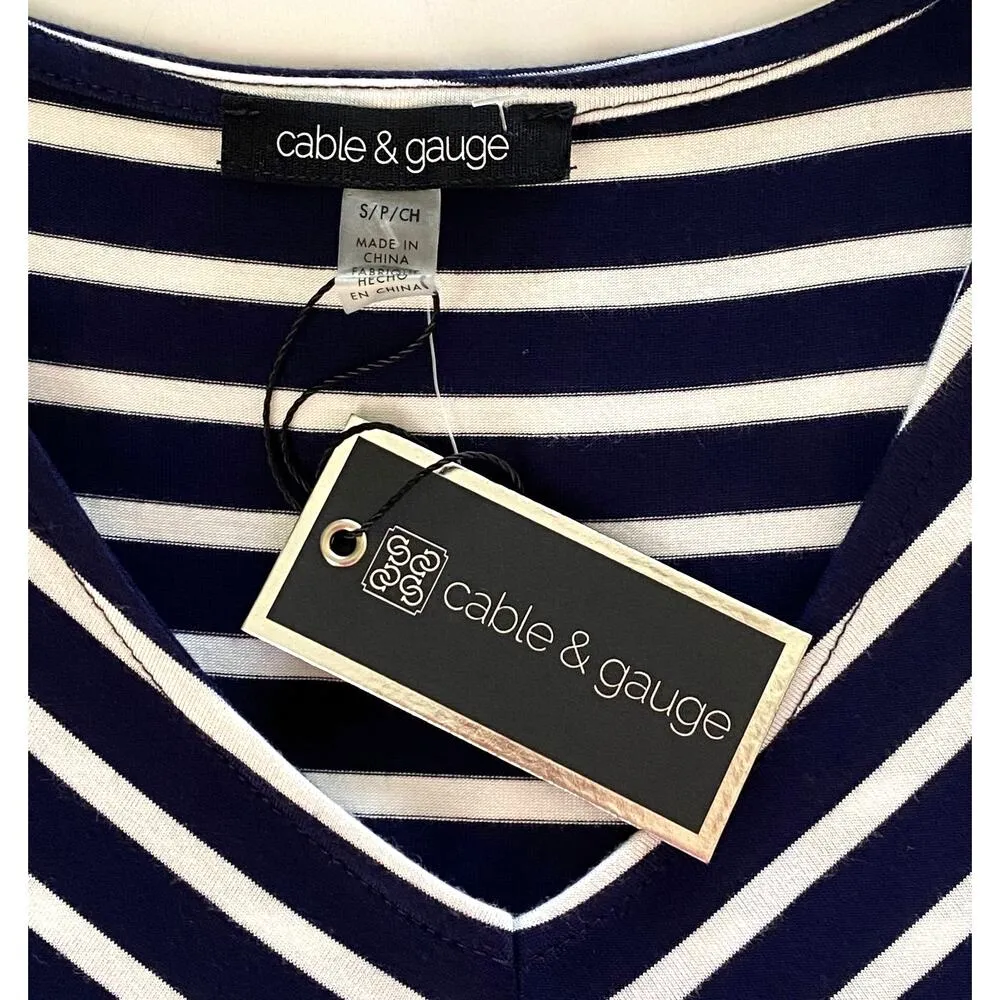 NWT ~ CABLE & GAUGE Black & White Herringbone Flutter Sleeve Top WHBM ~ SMALL - Image 3