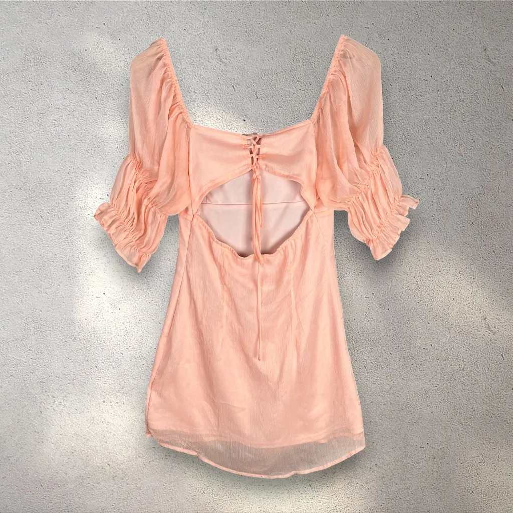 Beige Botany Peach Mini Dress Womens M Babydoll Sheer Lined Cottage Coquette EUC Pink Size M - Image 4