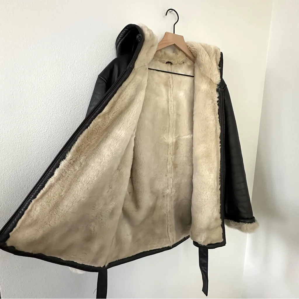 Wilson’s Leather Vintage Faux Fur-Lined Dark Brown Leather Bomber Jacket Sz M - Image 10