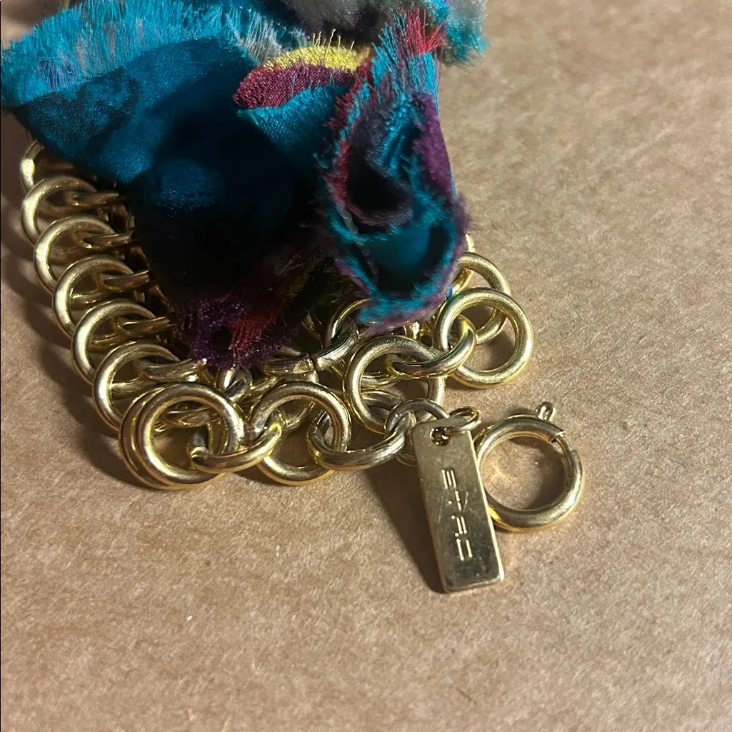 Etro Statement Gold Chainmail Bracelet with Fabric Flowers - Image 3