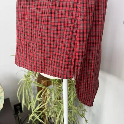 J. Crew Jewel Button Funnel Neck Red Plaid Popover Shirt Holiday Party‎ Size 6 - Image 6