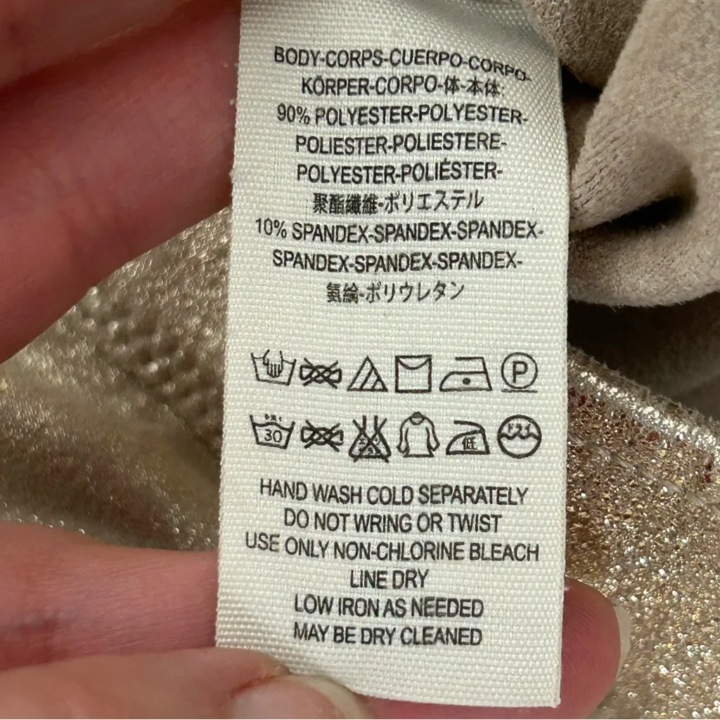 Free People | Taupe Metallic Faux Suede Leggings Stretchy Festive Size 29 - Image 7