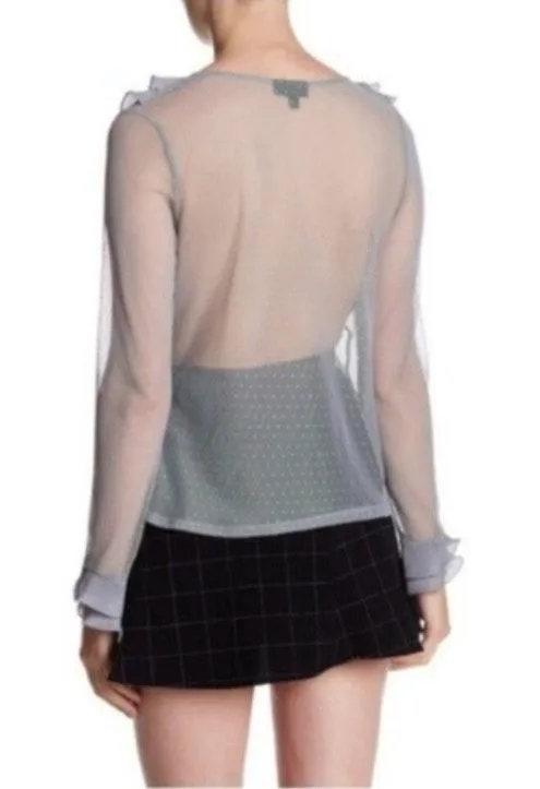 NWT Blue Swiss Dot Spot Mesh Ruffle Blouse  - Image 4
