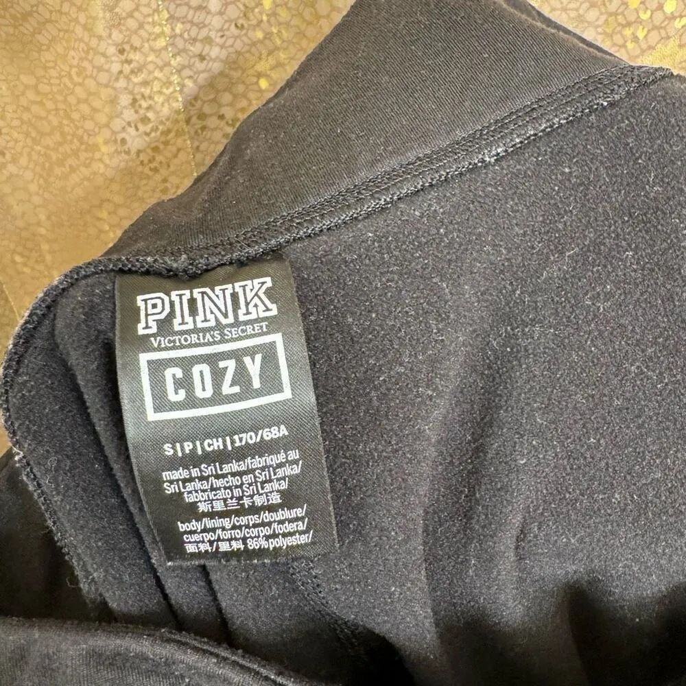 PINK Victorias Secret Black Dark Green Logo Stripe Cozy Leggings Small - Image 6