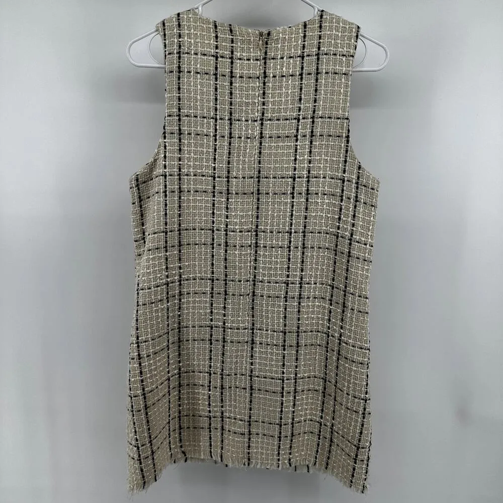 Forever 21 Tweed Mini Shift Dress Checkered Plaid Pockets Preppy Cream M - Image 6