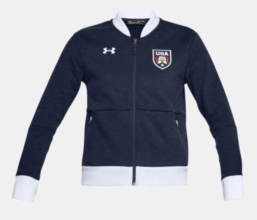 Under Armour Team USA Bomber Jacket Zip Sweatshirt Patriotic Navy Size S NEW - Image 4