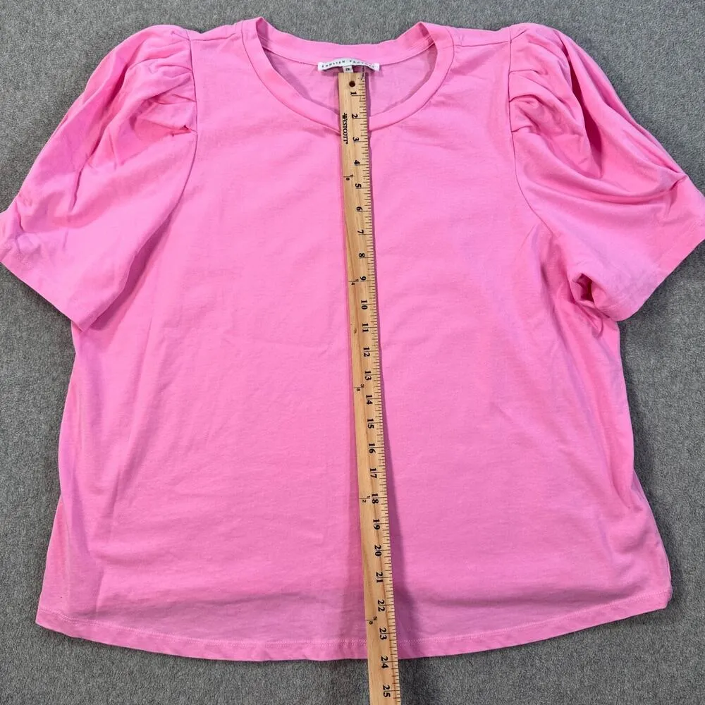 English Factory Puff Sleeve Tee Shirt Blouse Women's 2X Pink Crew Neck - Image 5