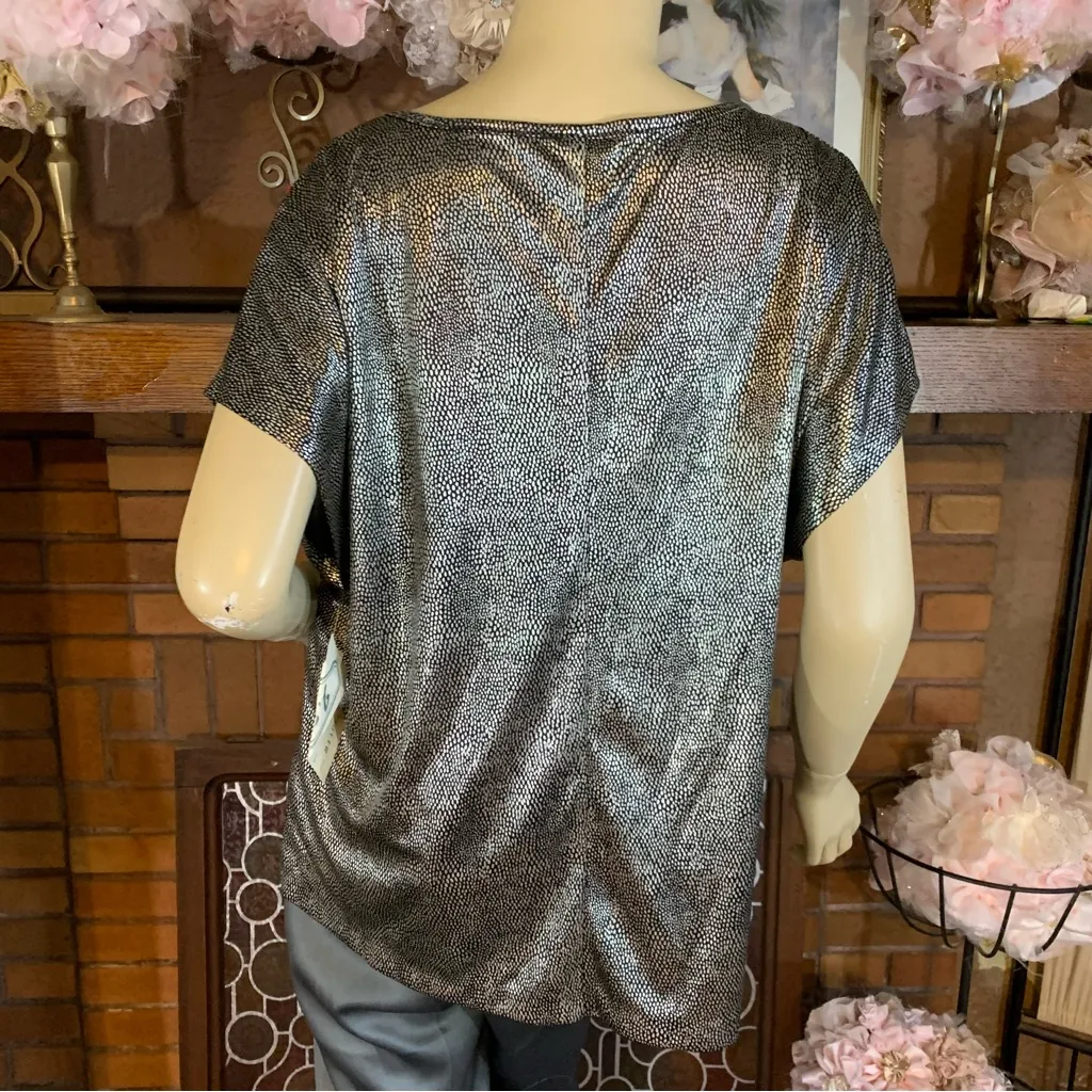 VINTAGE 1980'S J.S. NEAL SILVER AND BLACK SPOTTED DOLMAN SLEEVE BLOUSE NWT (L) Size L - Image 5