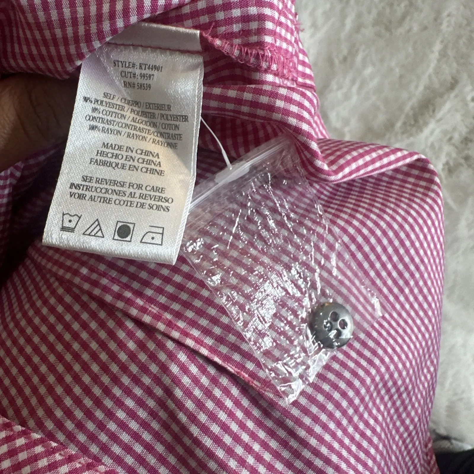 Kut from the Kloth Women's Blouse‎ Pink White Gingham Button Front XL - Image 9