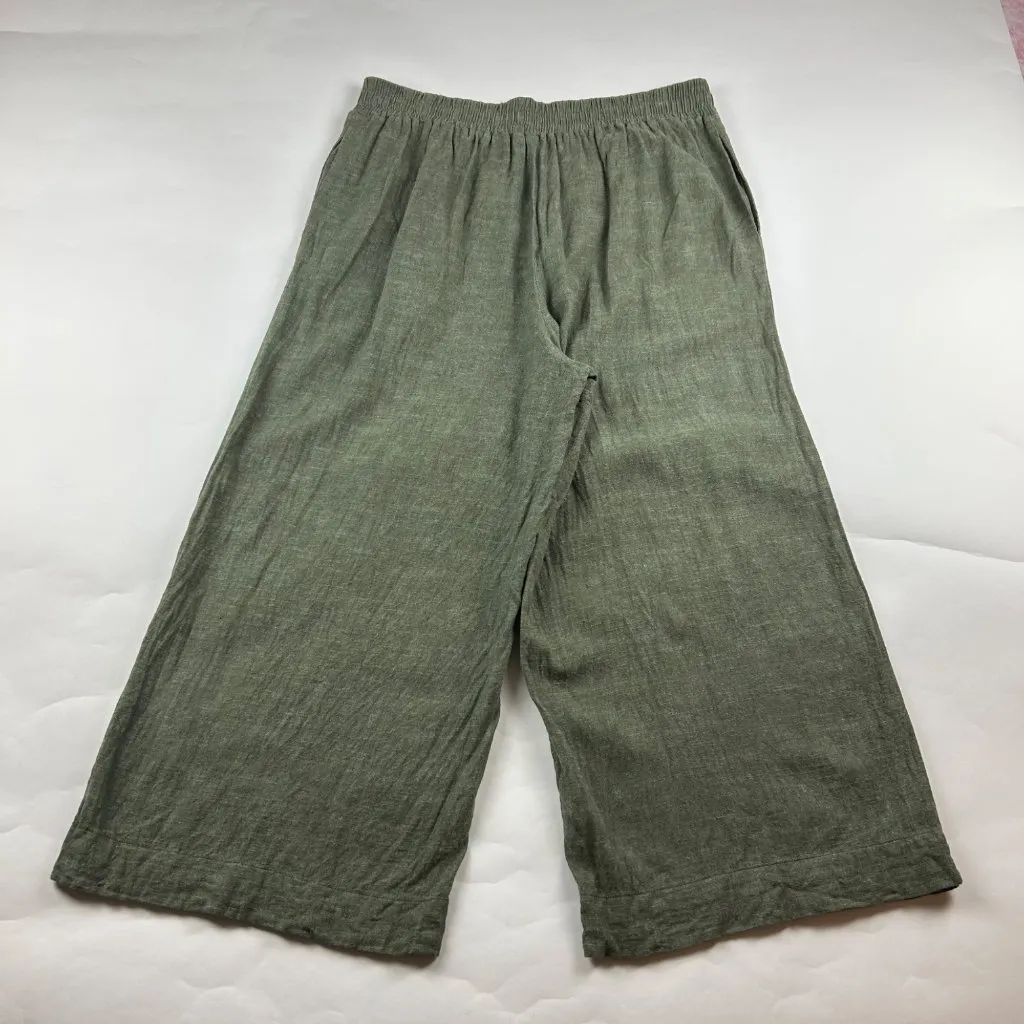 Ella Moss Dark Green Linen Blend Pull On Wide Leg Cropped Pant L - Image 6
