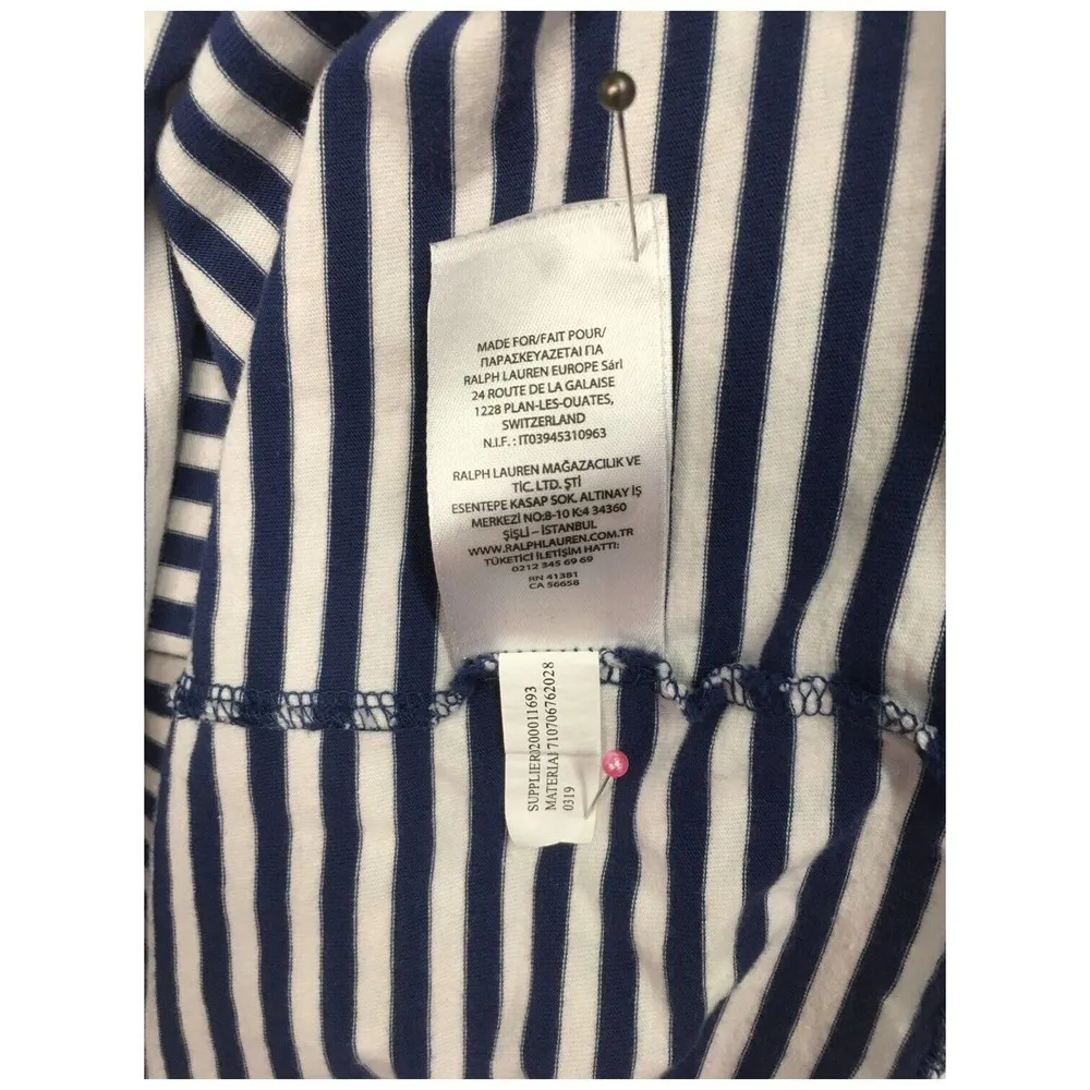 Polo Ralph Lauren Womens Large Custom Slim Fit Striped Round Neck Logo Blue - Image 7
