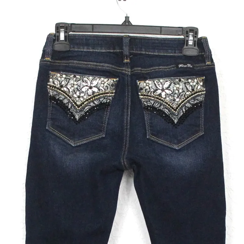 Miss Me Women's Mid Rise Faux Flap Pocket Embellished Boot Cut Jeans Size 26 - Image 3