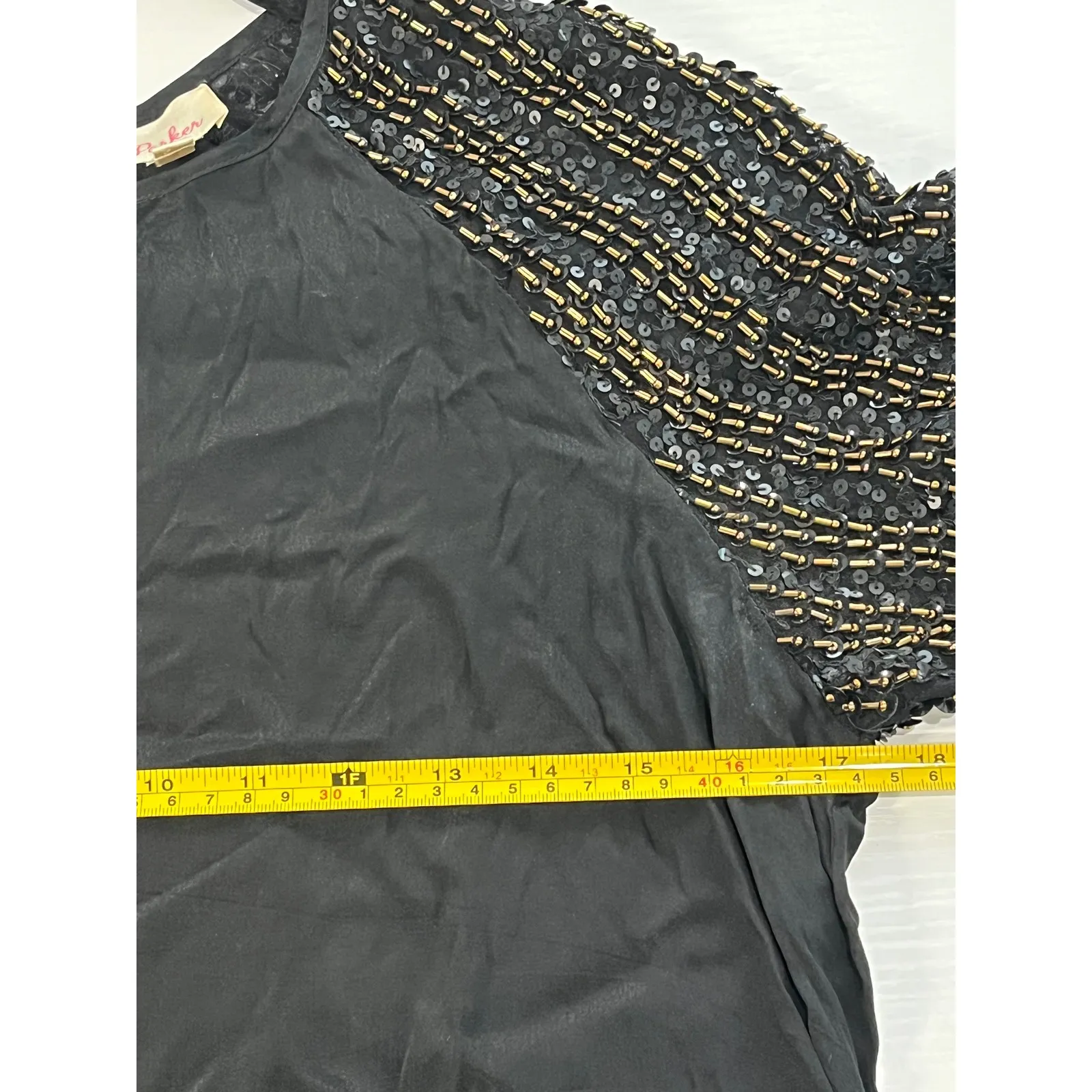 Parker Black Beaded Sequin Sleeve Long Sleeve Blouse Top Women M - Image 4