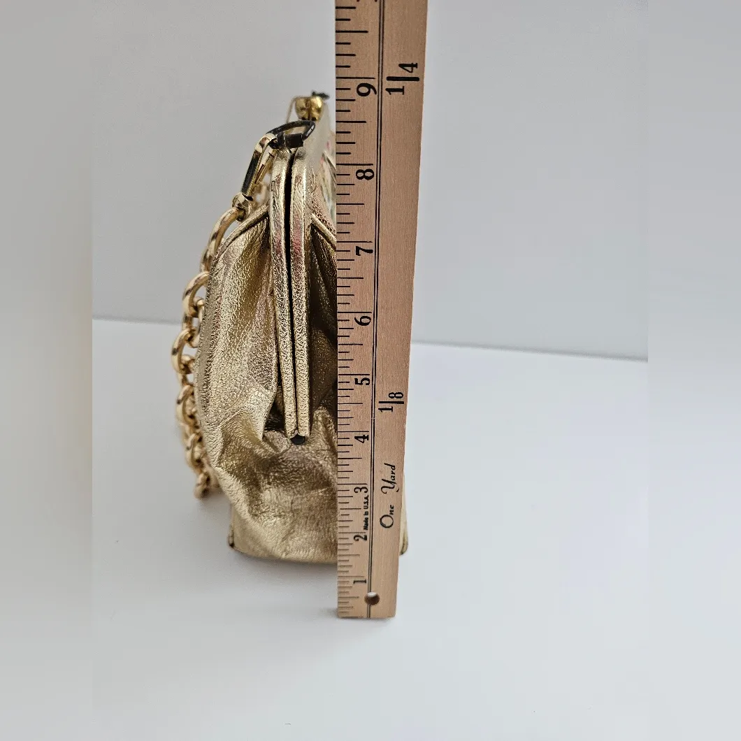 Soure Bag New York Needlepoint Embroidered Flower Gold Handbag Tan - Image 12