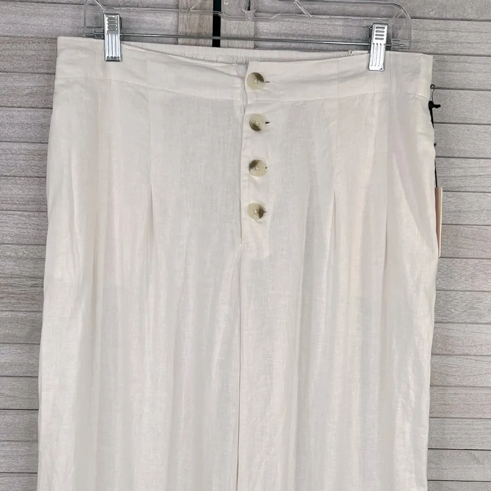 SINCERELY JULES Linen Blend Boho Wide Leg Pants Cream-Large - Image 2