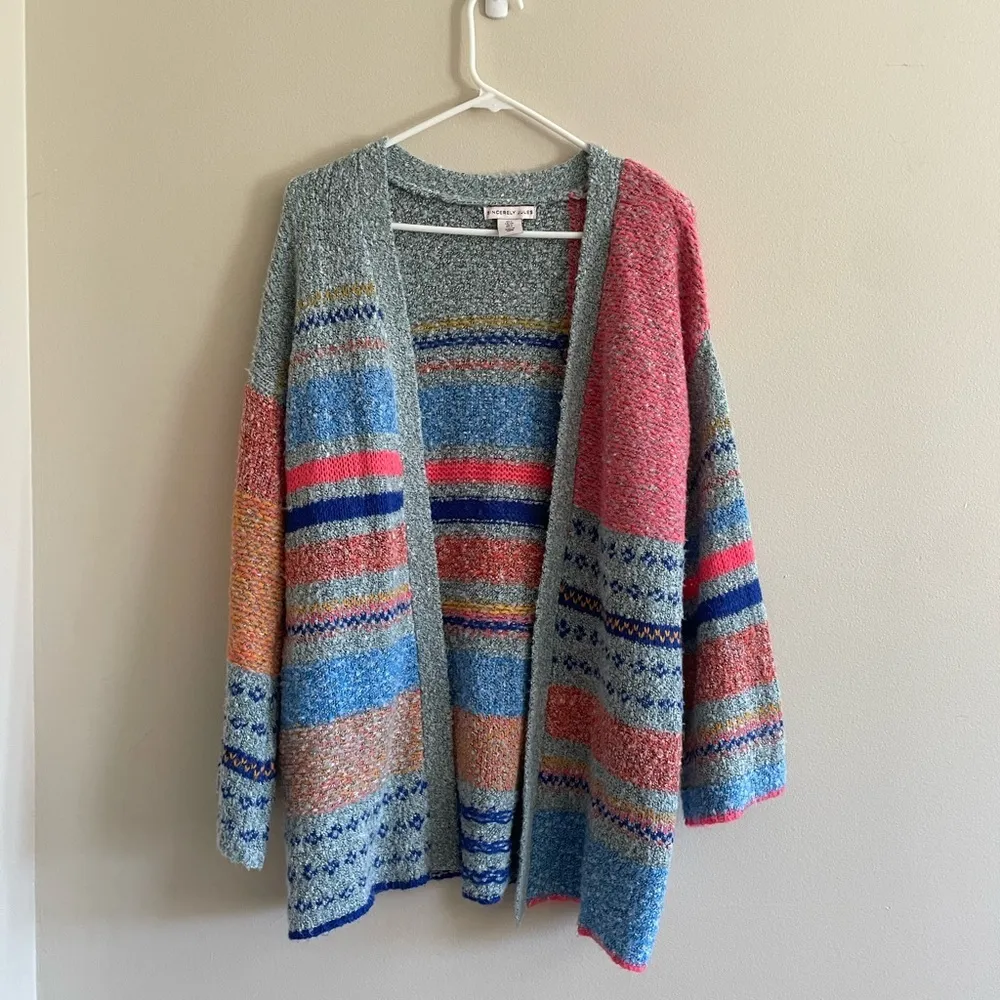 Sincerely Jules Wool Blend Women’s Size Small Open Front Multicolor Cardigan‎ Pink - Image 2