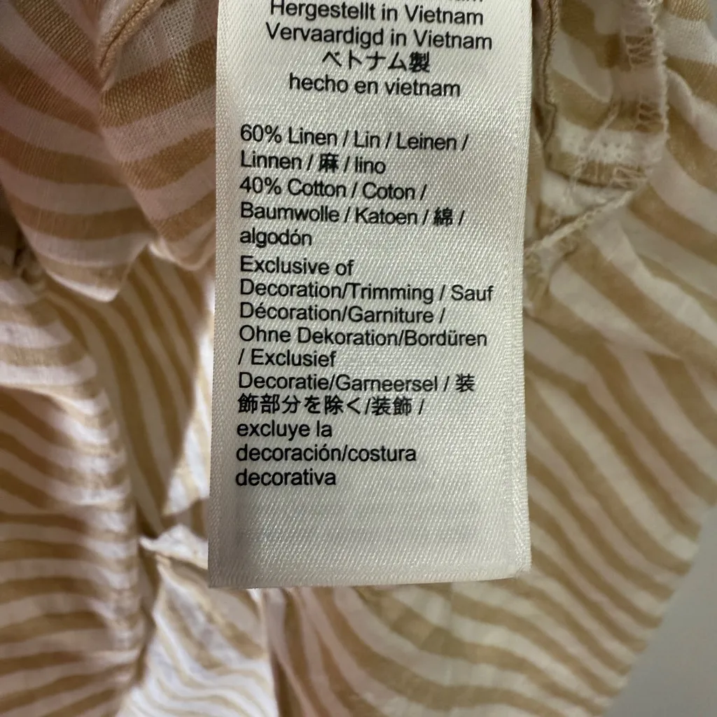 j crew beachwear Tan White Stripe Sleeveless Tiered Midi Linen Cotton Dress - Image 5