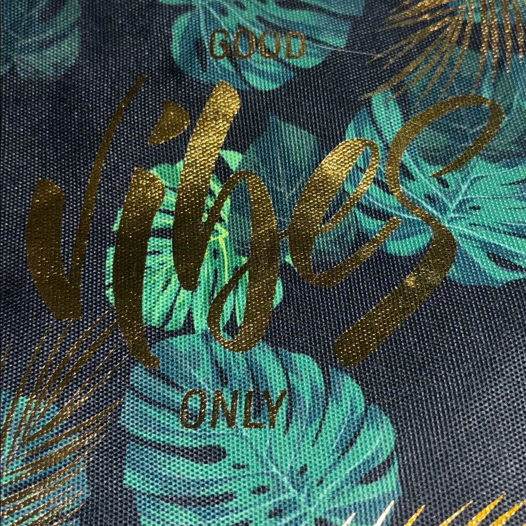 Tropical Leaf Print Pouch with Gold Accents Black - Image 4