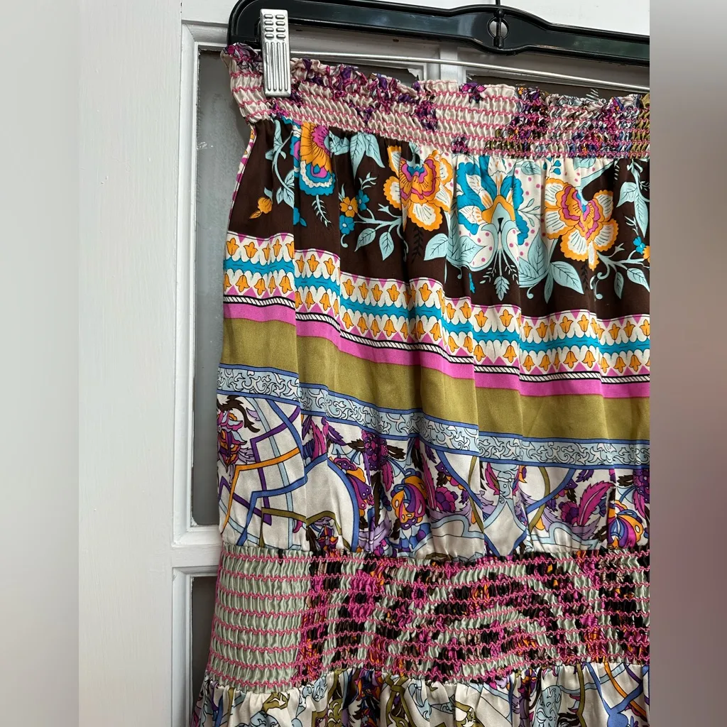 Alice & Trixie 100% Silk Bohemian Hippie Elastic Tiered Ruffle Tube Top Size XS - Image 2