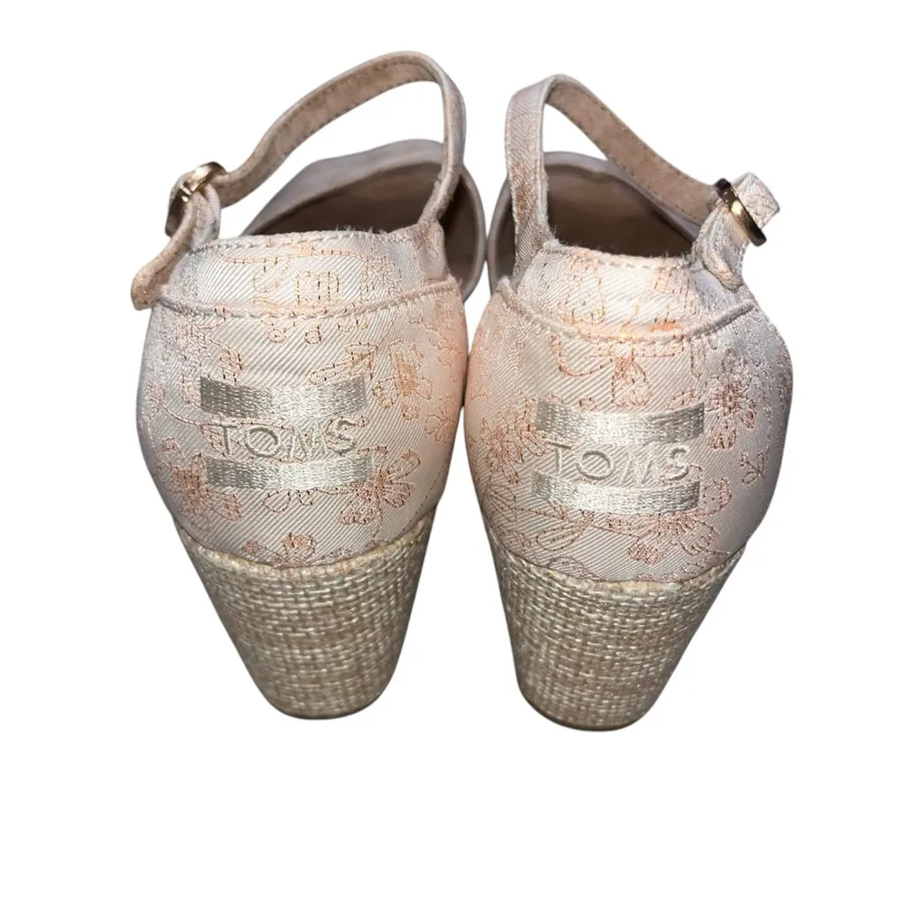 NEW TOMS Ivory Rise Gold Floral Jacquard Espadrille Wedge Sandals Women’s 9 - Image 6