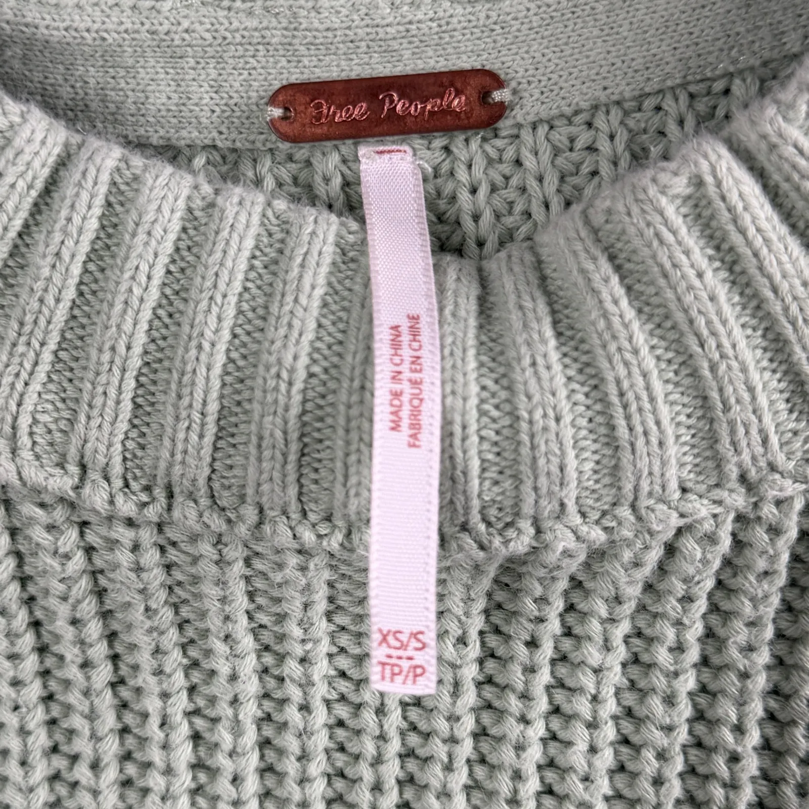 Free People Brookside Sweater Mint Green Oversized Chunky Rib Knit Slouchy XS/S - Image 6