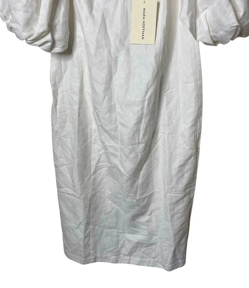 NWT Mara Hoffman White Linen NAMARI Pencil DRESS Puff sleeve sz 12 - Image 4