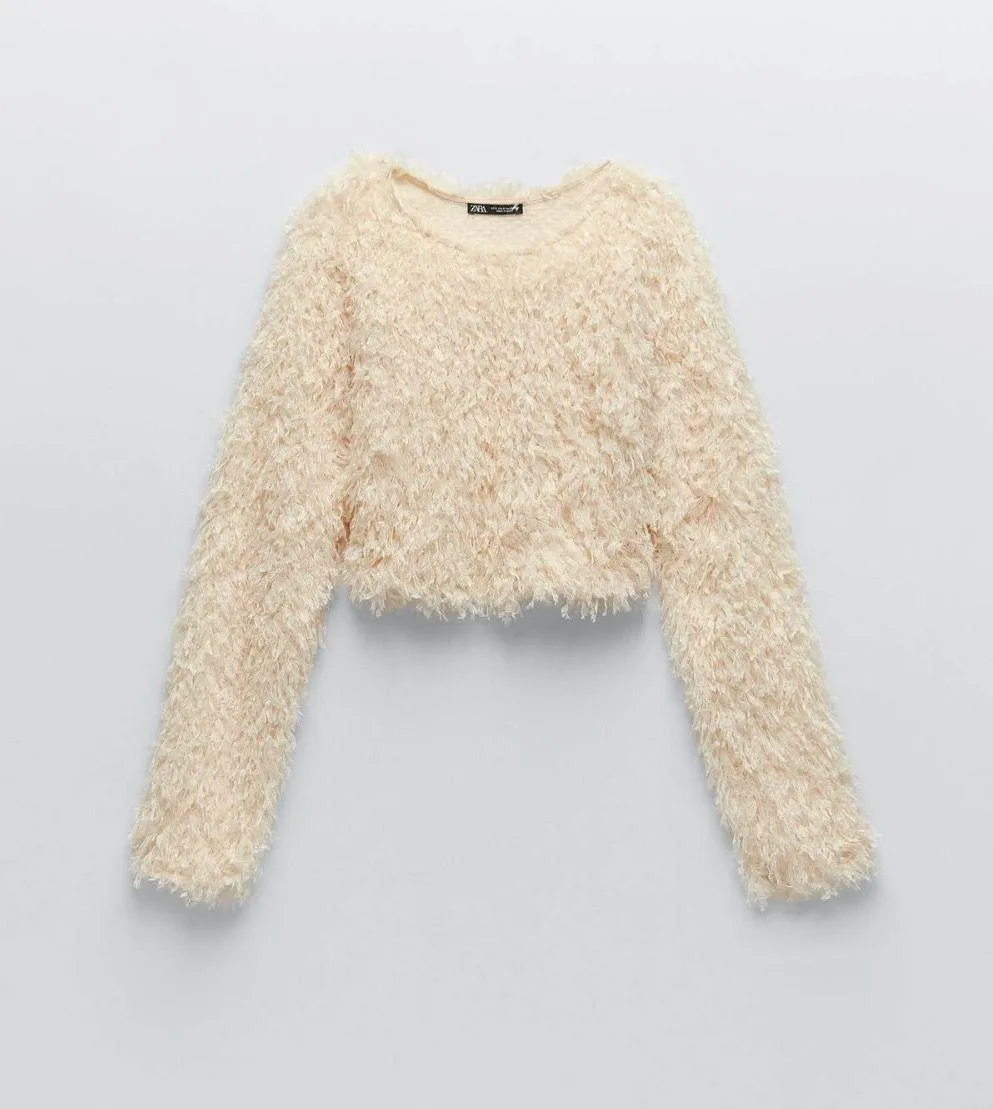 Beige Feather Effect Sweatshirt Sweater Top - Image 8