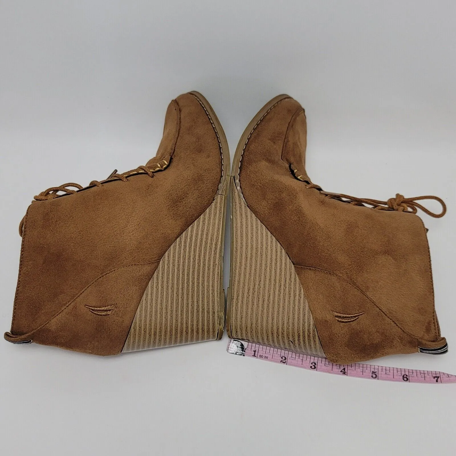 Nautica Martingale Womens Brown Suede Leather Lace Up Wedge Booties Size 10 - Image 7