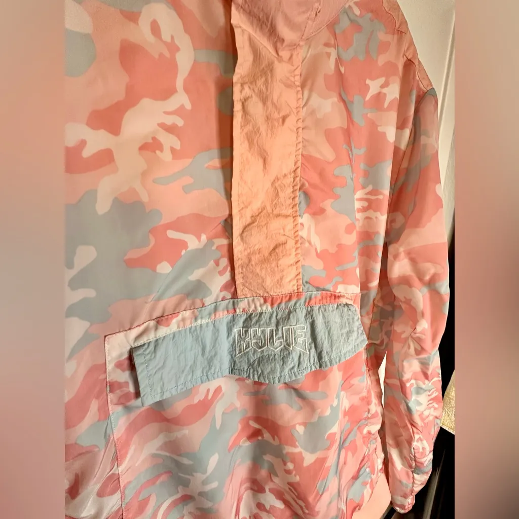 Kylie Camo Anorak Jacket Windbreaker Kangaroo Pocket Oversized Half‎ Zip Large Pink - Image 11