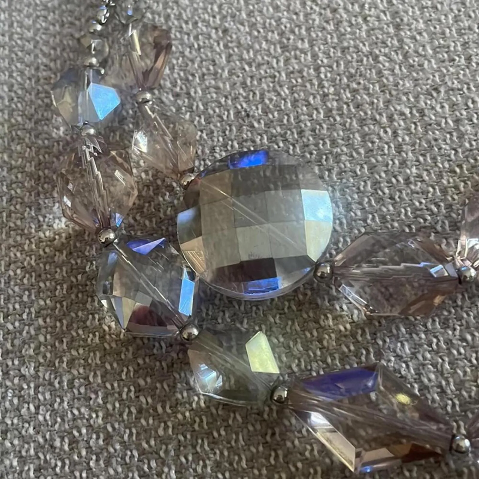 Silver Chain Link And Grey Translucent Chunky Beaded Statement Necklace Gray - Image 3