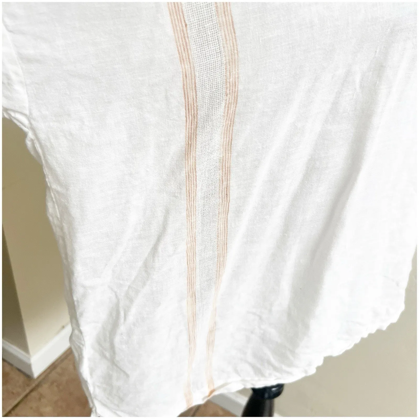 Eskandar Women’s Linen Tunic Boxy White Tan Colorblock Size XS Oversized Beach - Image 11