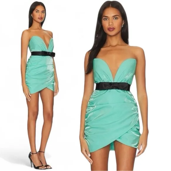 Superdown Lexi Sweetheart Mini Dress in Teal Size XS NWT Mermaid Blue Bow - Image 2