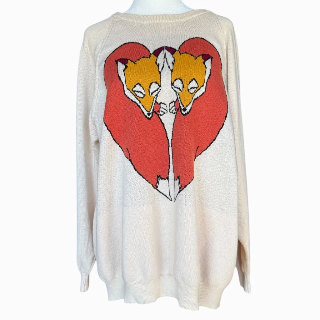 Cooperative Oversized Fox Love Cream Sweater Sz S‎ - Image 2