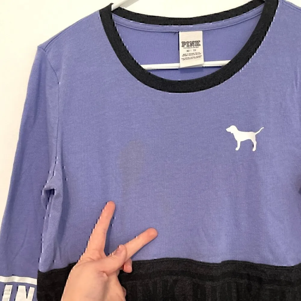 PINK VS VICTORIA'S SECRET Perfect Tee Lilac Lavender Gray 3/4 Sleeve Baseball XS - Image 10