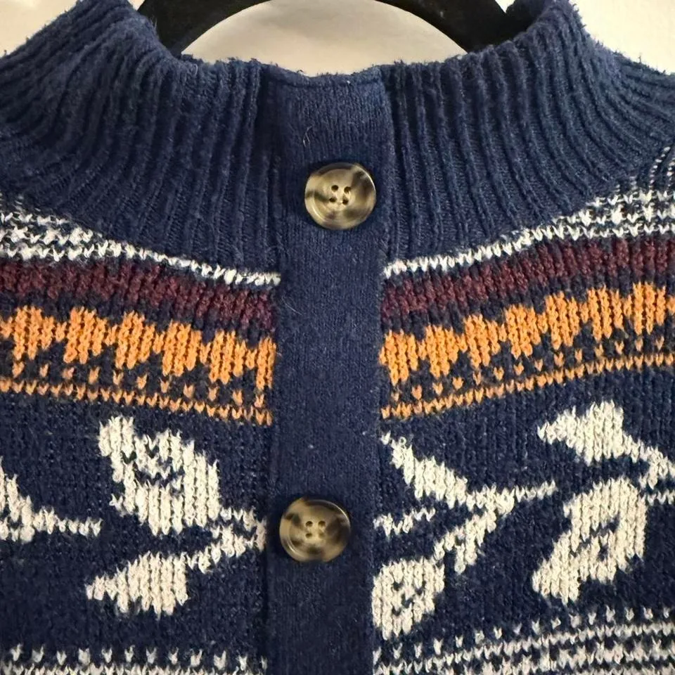 St Johns Bay Women Blue Floral Mock Neck Button Back Cardigan Sweater Small - Image 6