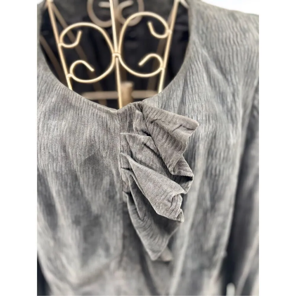 Hugo Boss Women's Goat Leather Suede Jacket Blazer Gray Green Size 6 vintage - Image 9