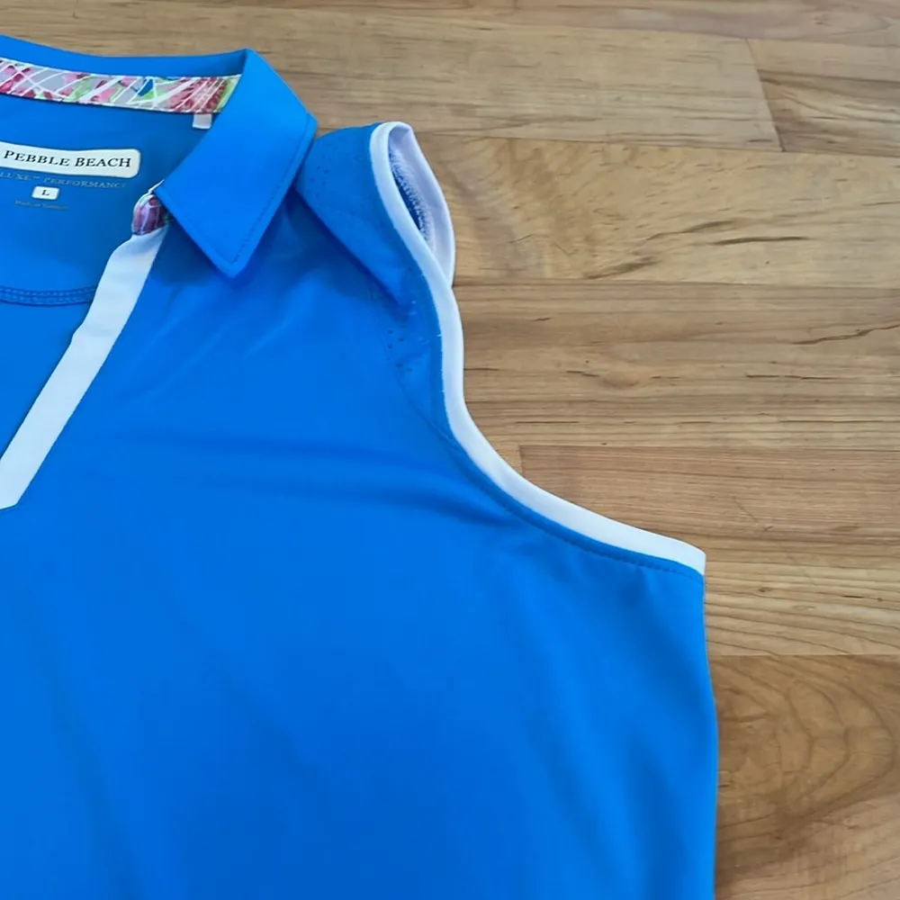 Pebble Beach Women's Turquoise Blue Sleeveless V Neck Athletic Polo Top Large - Image 12