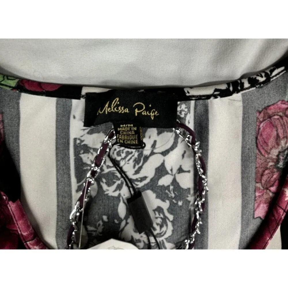 Melissa Paige Tunic Top Floral Print Womens M V-Neck Stretch Casual w/ Necklace - Image 3