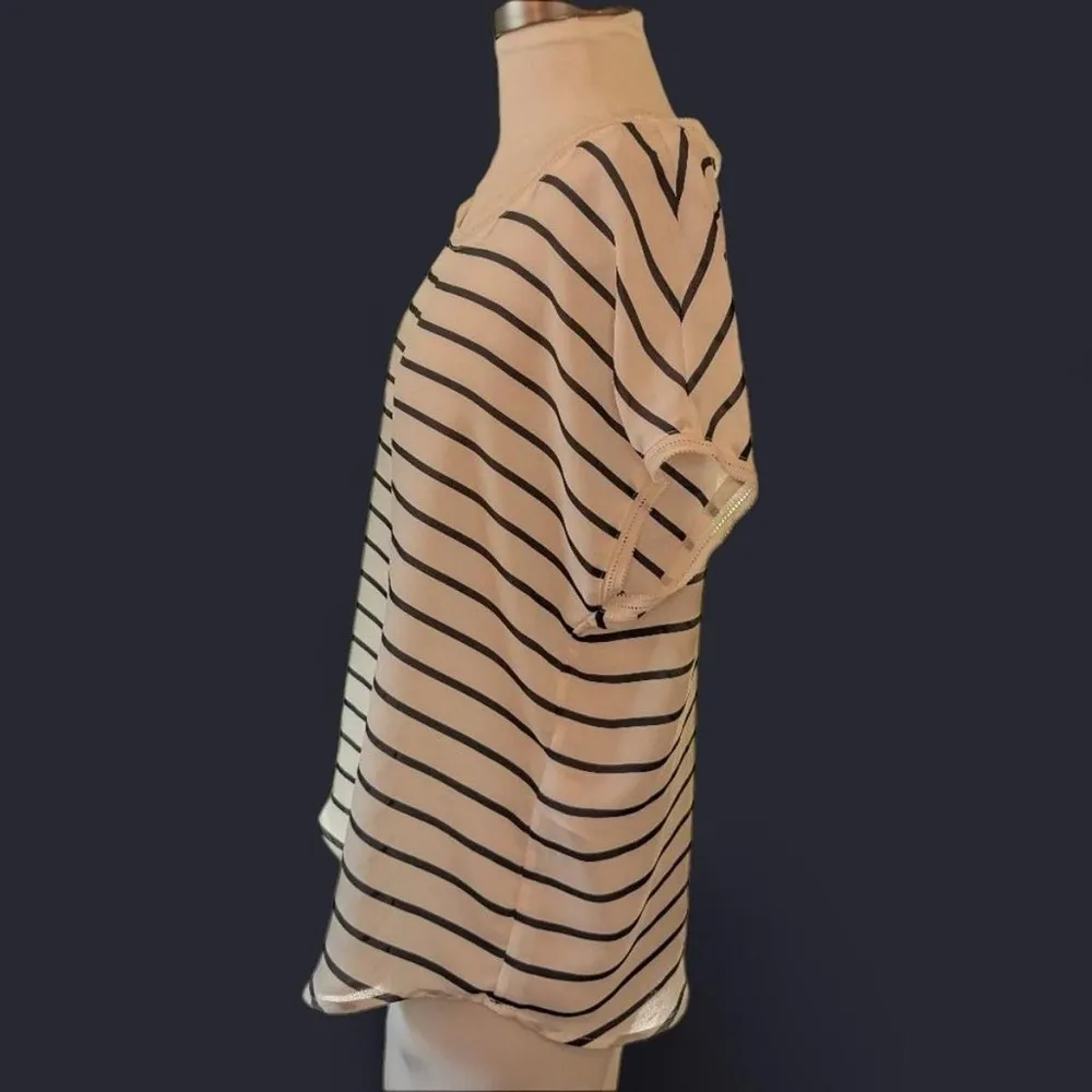 Banana Republic Black & White Striped Short / Dolman Sleeve lace Trim Top - Image 3