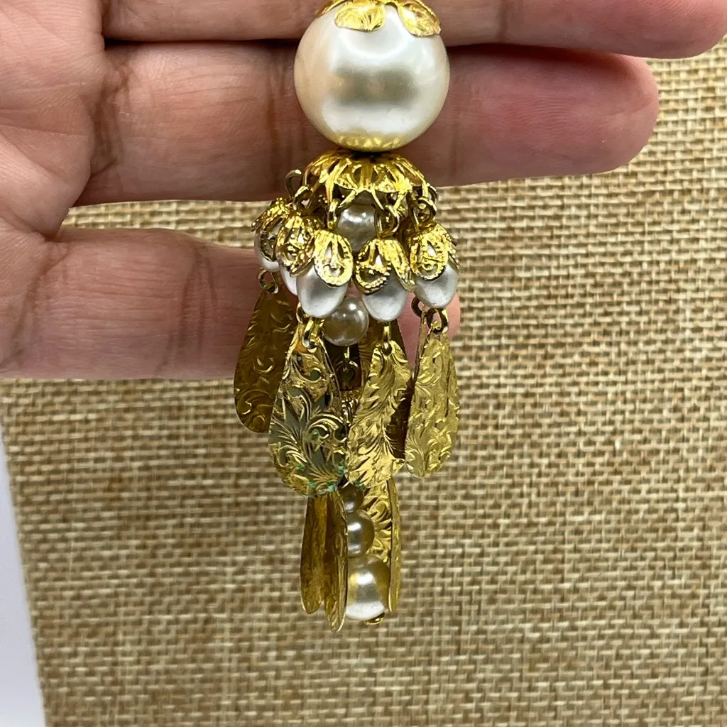 Tassel Vintage Gold Necklace with Pearl Dangle Filigree Necklace - Image 11