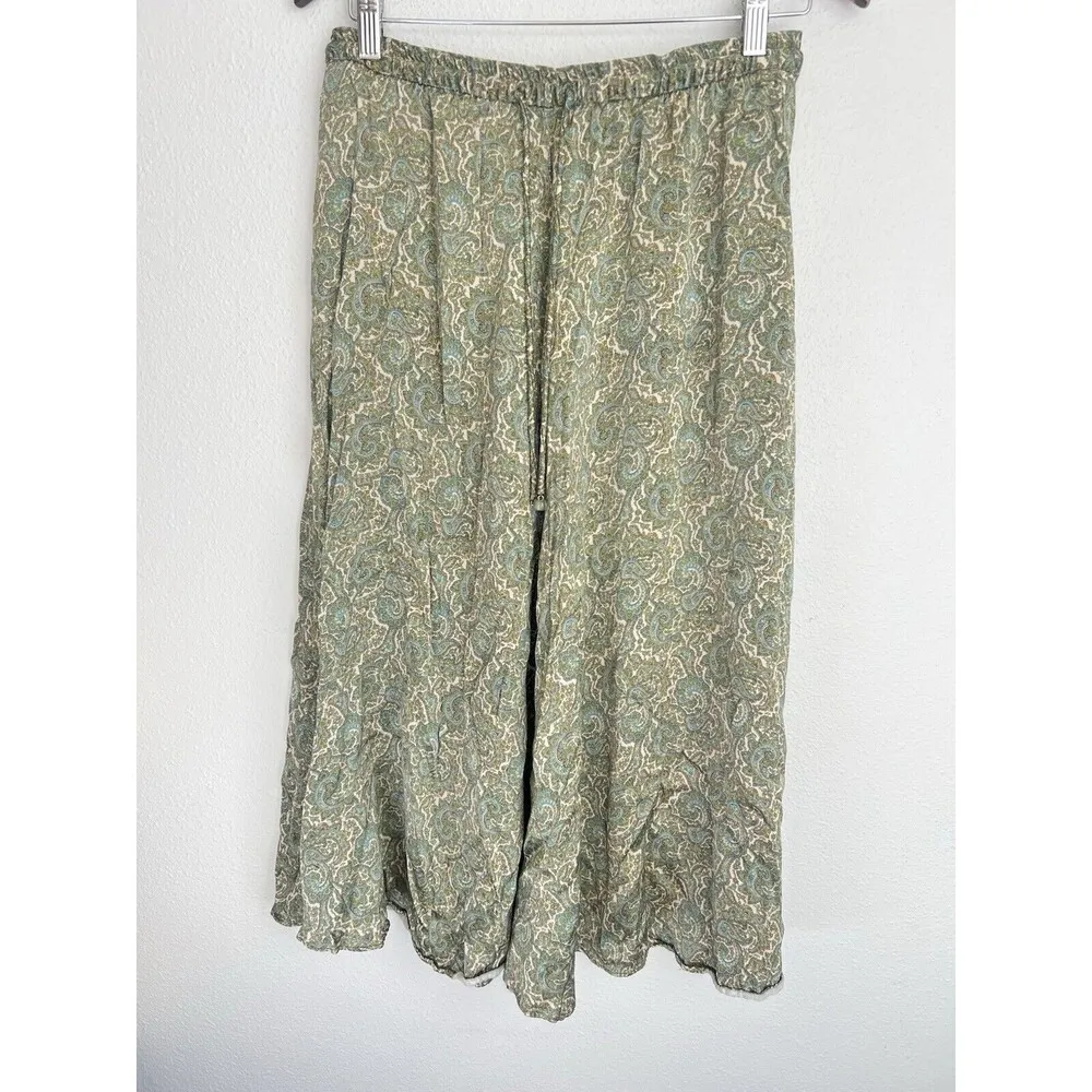 Zara Women's Medium Paisley Maxi Skirt Green Elastic Waist Flowy Boho Lagenlook - Image 5