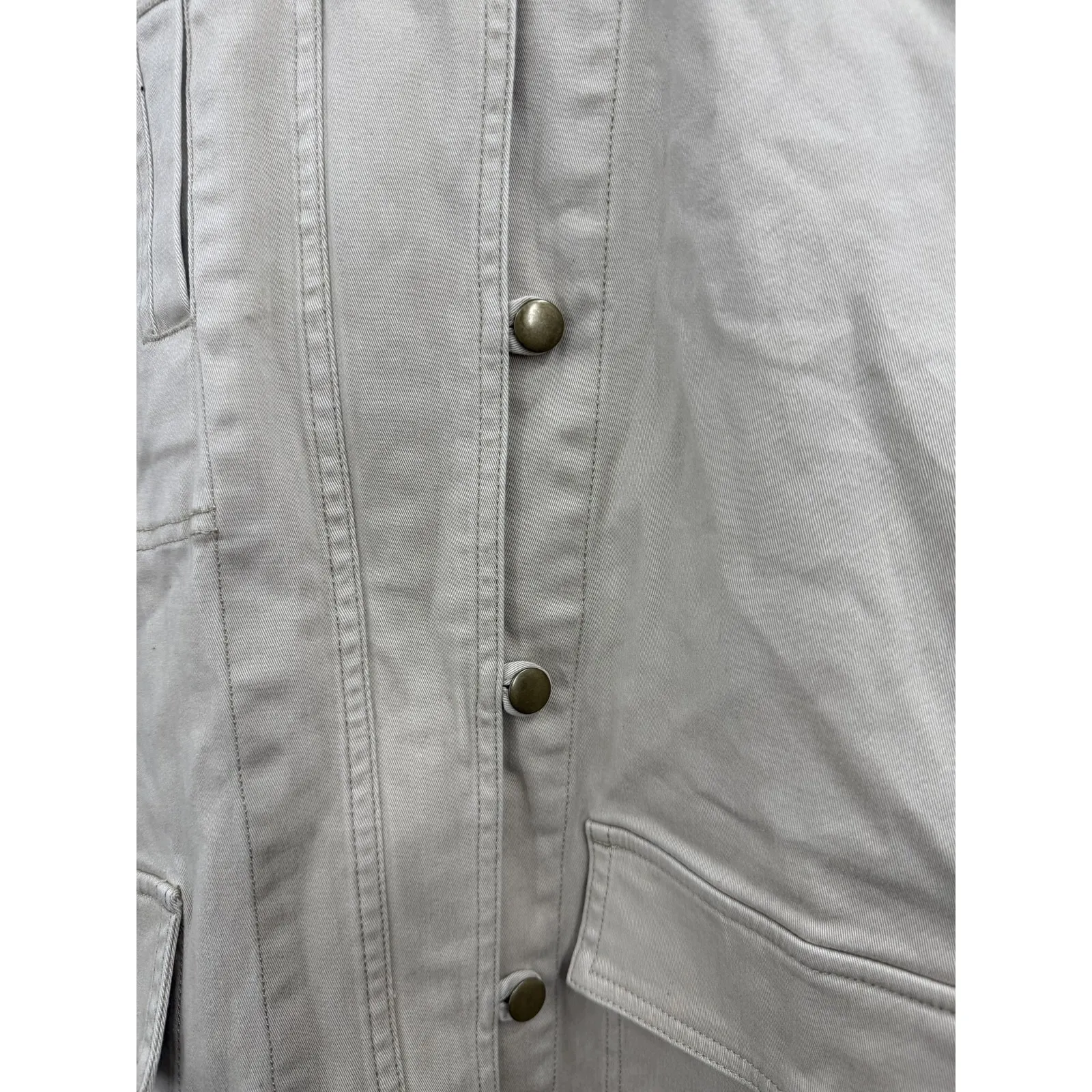 CAbi Jacket Womens Large Khaki Hooded Utility Anorak Cotton Snap Zip Style 110 - Image 3