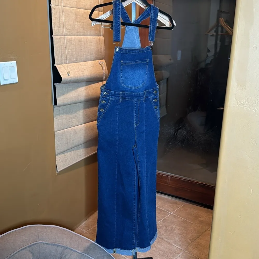 LAPIS LOFT WOMEN'S ADJUSTABLE STRAP DENIM LOOSE WIDE LEG OVERALLS Size Small Blue - Image 4