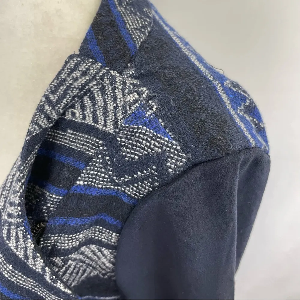 Stripe Jacquard Faux Suede Sleeve Moto Jacket Navy Blue Sz Medium - Image 7